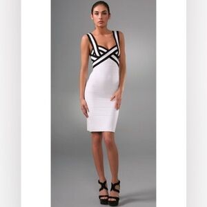 Hervé Léger Black & White Bandage Bodycon Dress Size Large